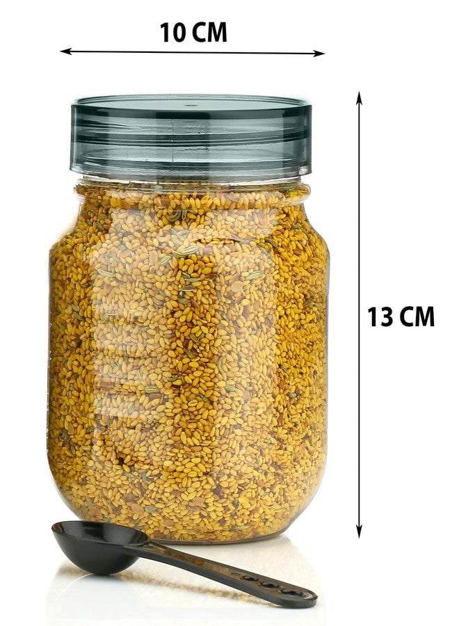 هابي علب تخزين بلاستيكية شفافة متعددة الأغراض وغير قابلة للكسر من هابي للمطبخ، علبة ماسالا محكمة الإغلاق، علبة توابل، حبوب، فواكه مجففة، سعة 750 مل مع ملاعق (مجموعة من 6 قطع - أسود) - Image 5